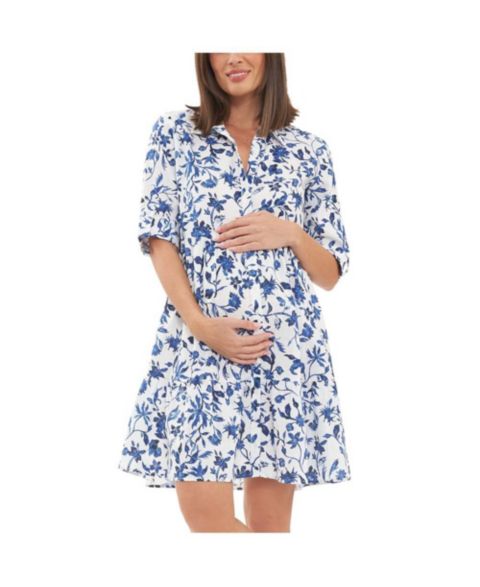 Женское платье Ripe Maternity Bella Button Through Linen Dress White/Lapis, цвет: Белый