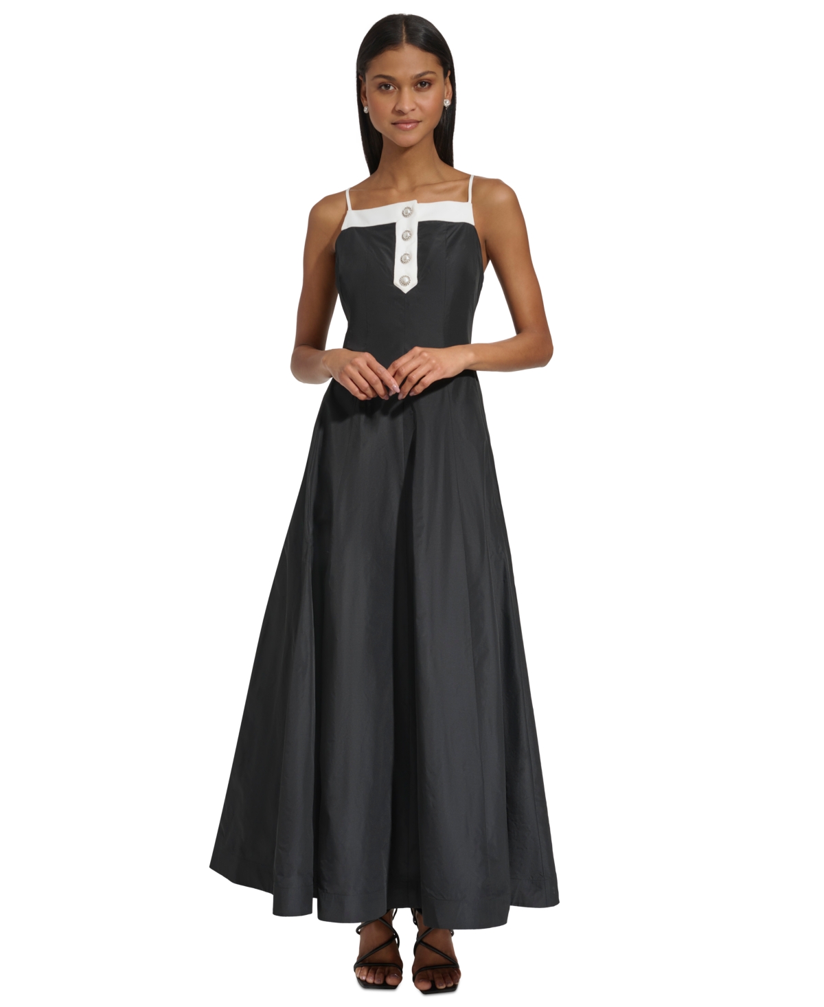 Karl Lagerfeld Women's Square-neck Sleeveless Taffeta Gown In Black,soft White