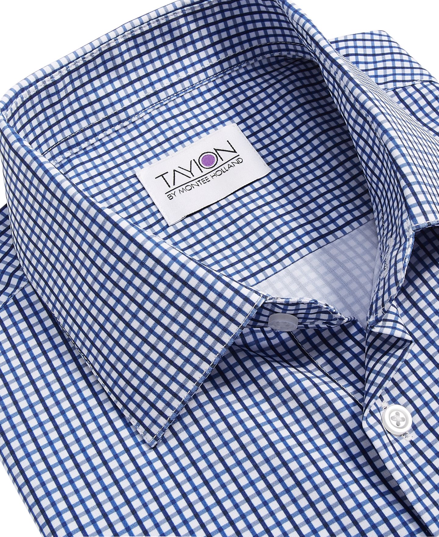 Мужская рубашка Tayion Collection Slim-Fit Check Dress Shirt, цвет: Белый синий — фото 5