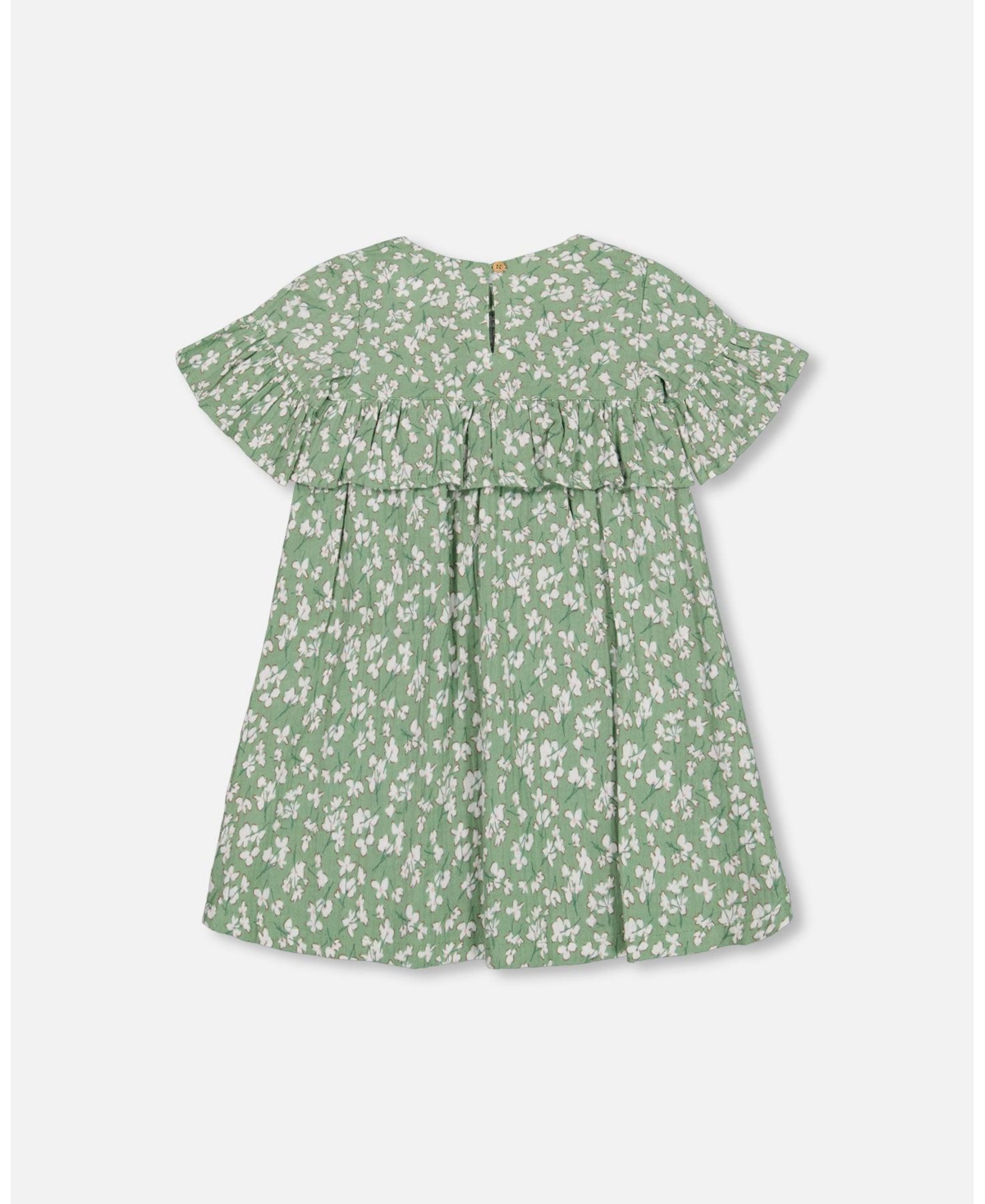 Baby Girl Muslin Dress With Frill- Infant - Green jasmine flower print