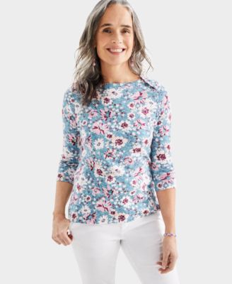 Style & Co - Women's Floral Print 3/4-Sleeve Cotton Top