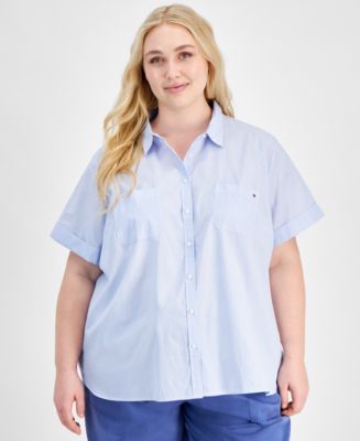 売れ筋商品|||トミー ヒルフィガー カットソー トップス レディース Plus Size Cotton Patchwork-Print Camp Shirt French Blue Multi 27188168_fpx.tif?$filterlrg$&