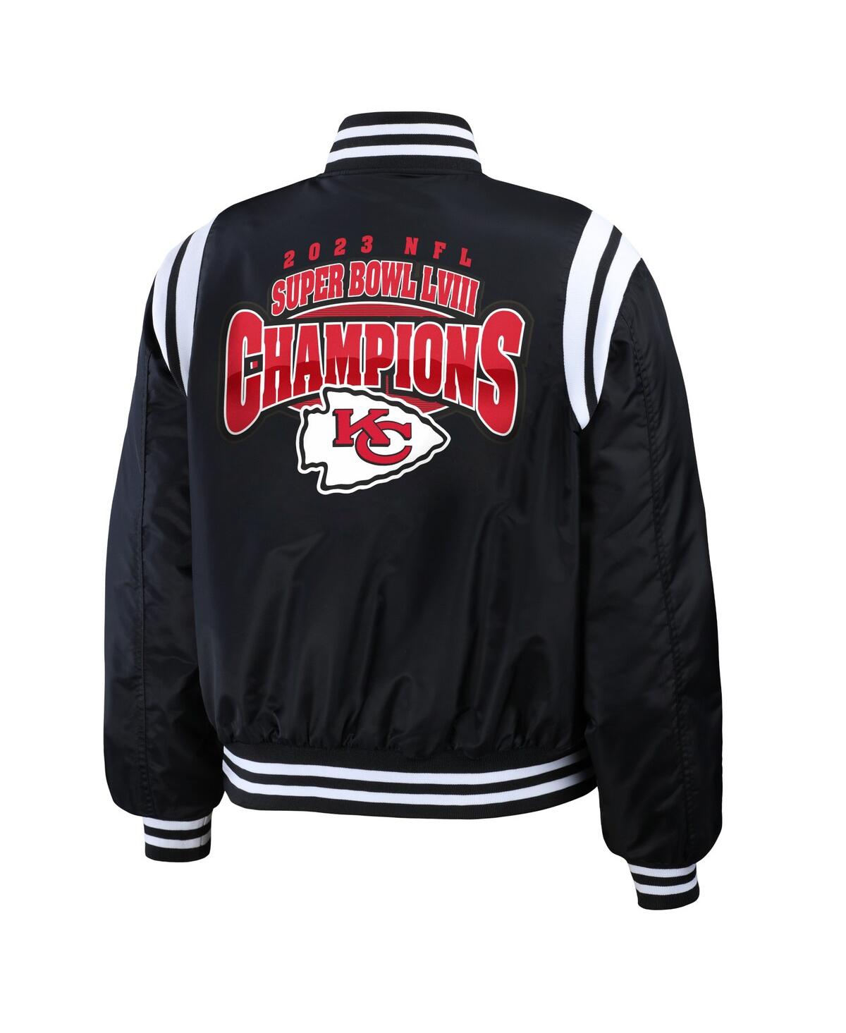 Shop Wear By Erin Andrews Women's  Black Kansas City Chiefs Super Bowl Lviii Champions Varsity Bomber Jack