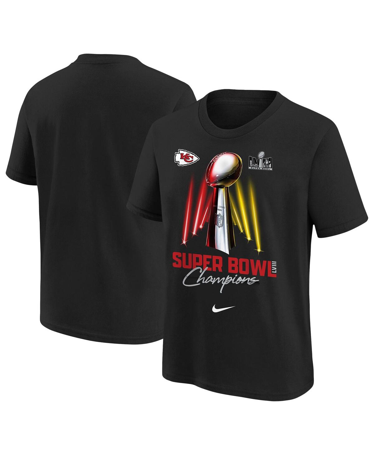 Shop Nike Big Boys  Black Kansas City Chiefs Super Bowl Lviii Champions Lombardi Trophy T-shirt