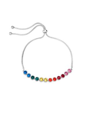 Women's Rainbow Crystal Bezel Set Adjustable Bracelet