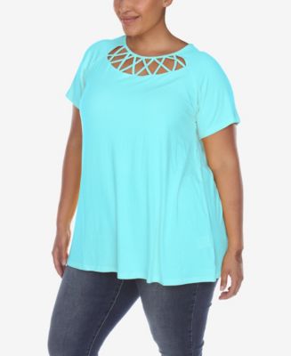 White Mark Plus Size Crisscross Cutout Short Sleeve Top - Macy's