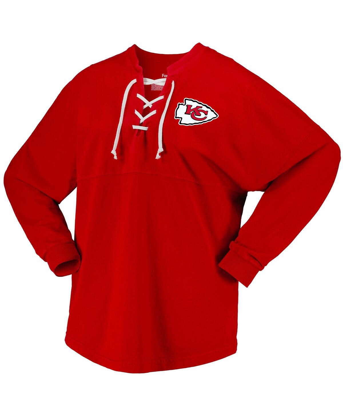 Women's FanaticsKansas City Chiefs Super Bowl Lviii Champions Lace-Up Long Sleeve Jersey T-shirt - Red