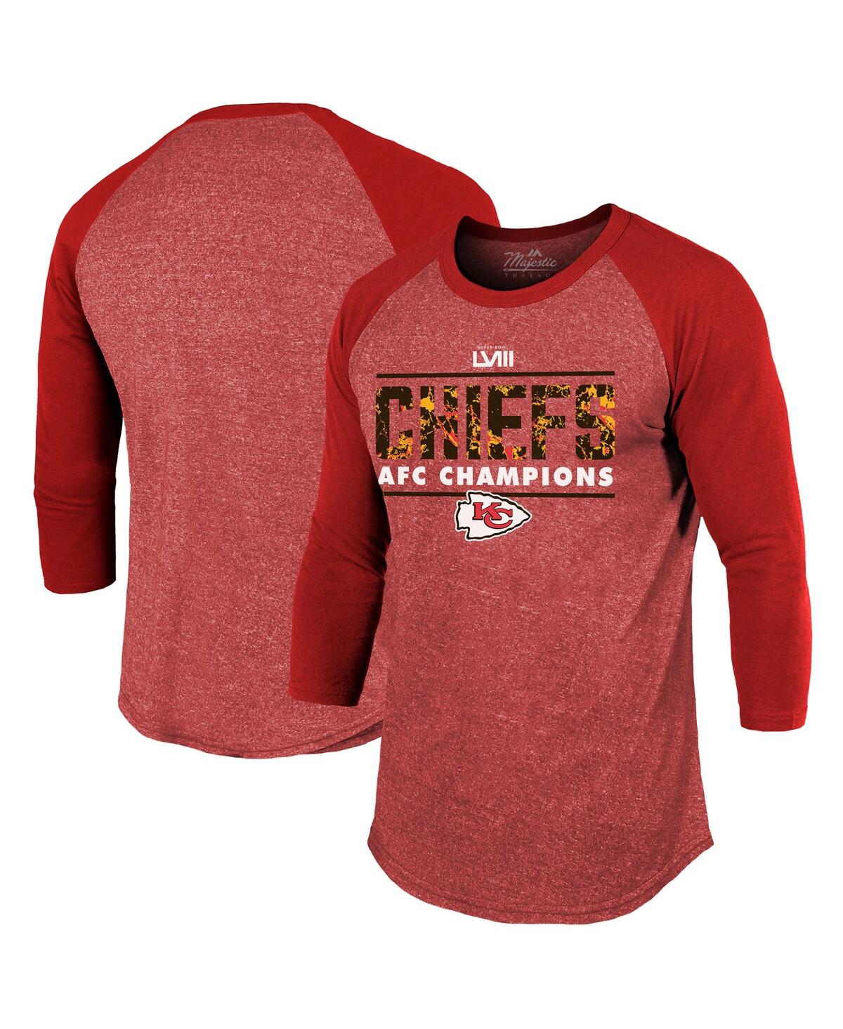 Shop Majestic Men's  Threads Red Kansas City Chiefs 2023 Afc Champions Tri-blend Raglan 3/4-sleeve T-shirt