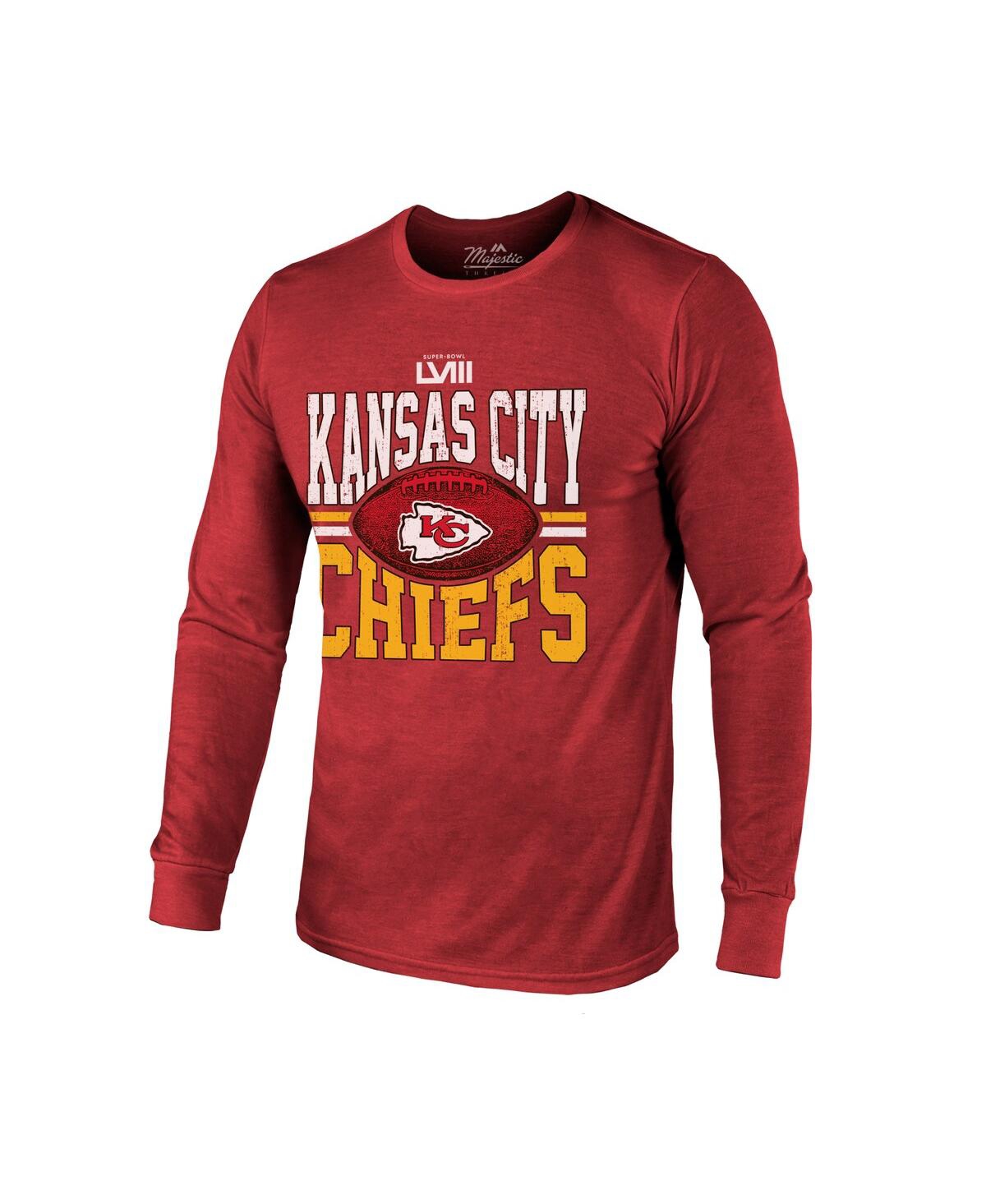 Men's Majestic ThreadsKansas City Chiefs Super Bowl Lviii Tri-Blend Long Sleeve T-shirt - Red