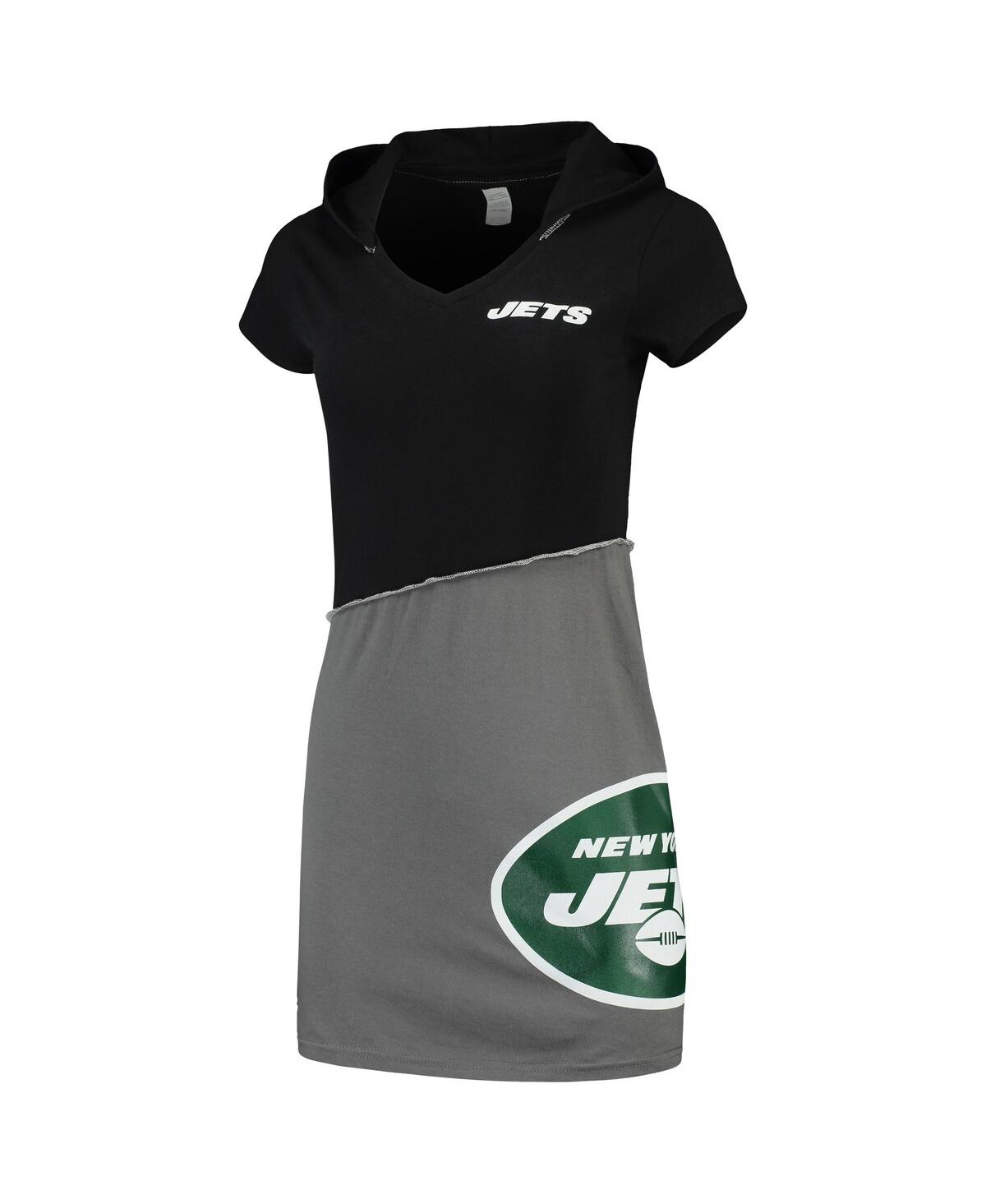 Women's Refried Apparel Black, Gray New York Jets Hooded Mini Dress - Black, Gray