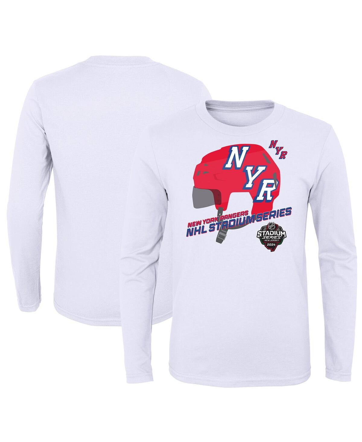 Shop Outerstuff Big Boys White New York Rangers 2024 Nhl Stadium Series Helmet Logo Long Sleeve T-shirt
