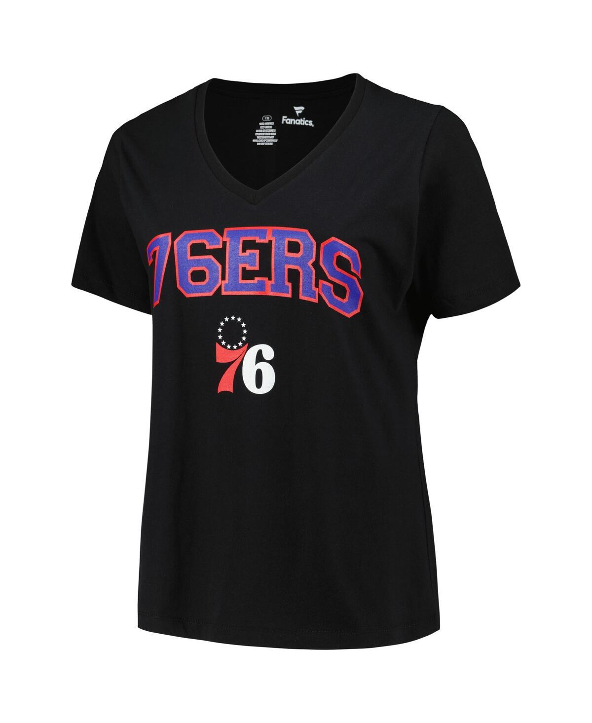 Shop Profile Women's  Black Philadelphia 76ers Plus Size Arch Over Logo V-neck T-shirt