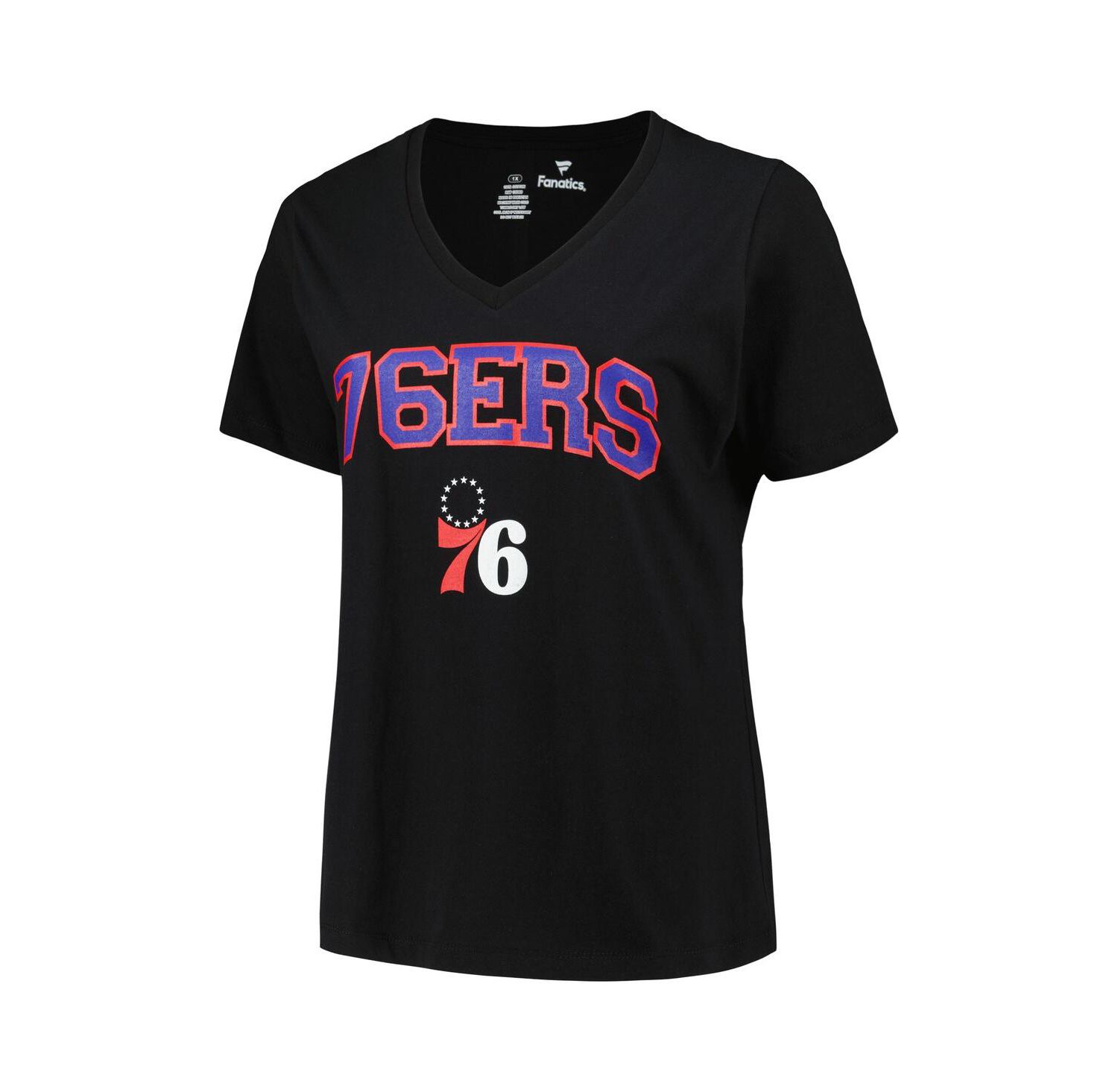Women's Black Philadelphia 76ers Plus Size Arch Over Logo V-Neck T-shirt