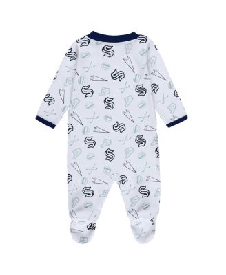 Baby Boys and Girls White Seattle Kraken Sleep and Play Full-Zip Footed Jumper with Bib