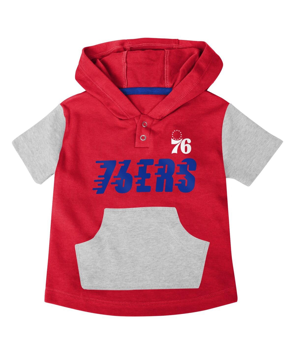 Shop Outerstuff Baby Boys And Girls Royal, Red, Gray Philadelphia 76ers Bank Shot Bodysuit, Hoodie T-shirt And Short In Royal,red,gray