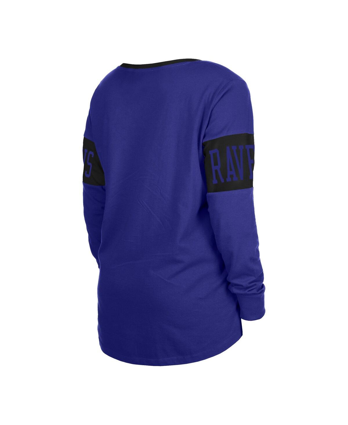 Shop New Era Women's  Black Baltimore Ravens Lace-up Notch Neck Long Sleeve T-shirt In Purple