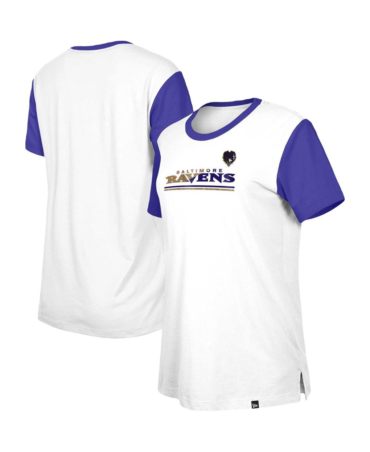Shop New Era Women's  White, Purple Baltimore Ravens Third Down Colorblock T-shirt In White,purple