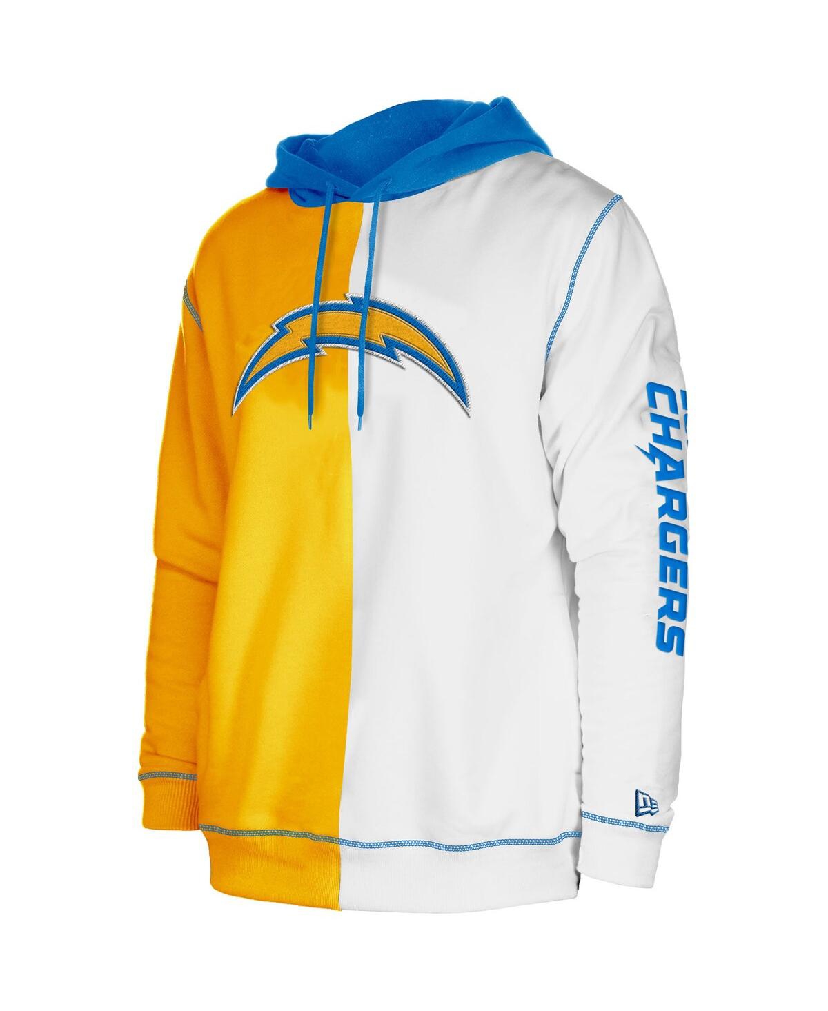 NEW ERA MEN'S NEW ERA GOLD, WHITE LOS ANGELES CHARGERS THIRD DOWN SPLIT RAGLAN PULLOVER HOODIE 