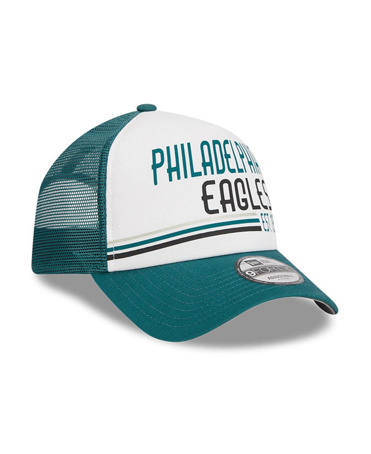 New Era Men's  White, Midnight Green Philadelphia Eagles Stacked A-frame Trucker 9forty Adjustable Ha In White,midnight Green