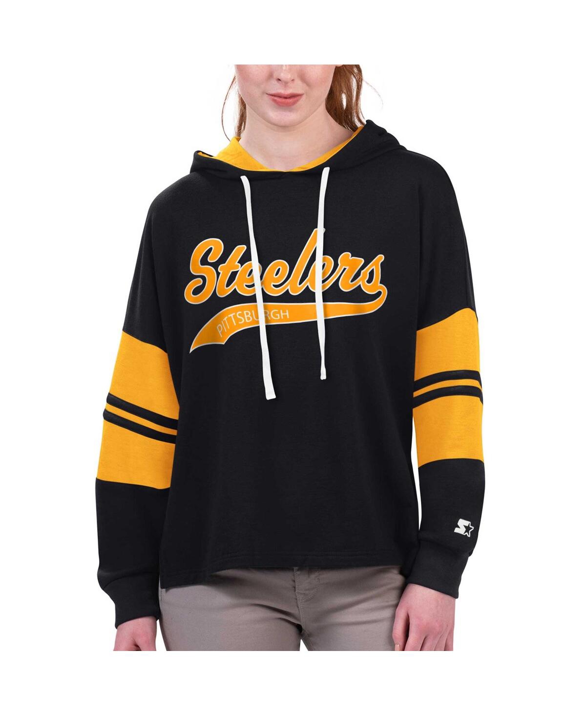 Shop Starter Women's  Black Pittsburgh Steelers Bump And Run Long Sleeve Hoodie T-shirt