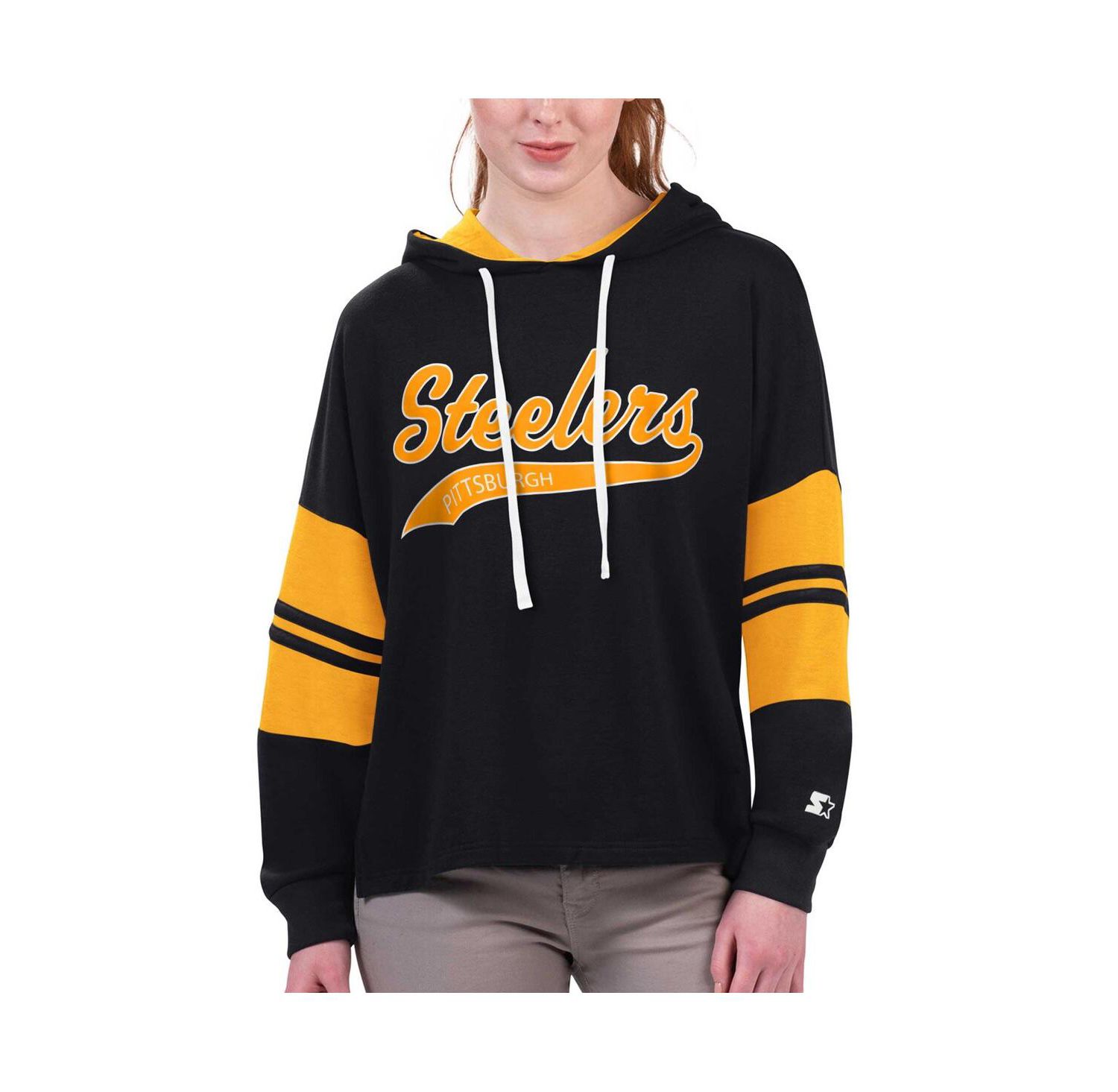 Women's Black Pittsburgh Steelers Bump And Run Long Sleeve Hoodie T-shirt