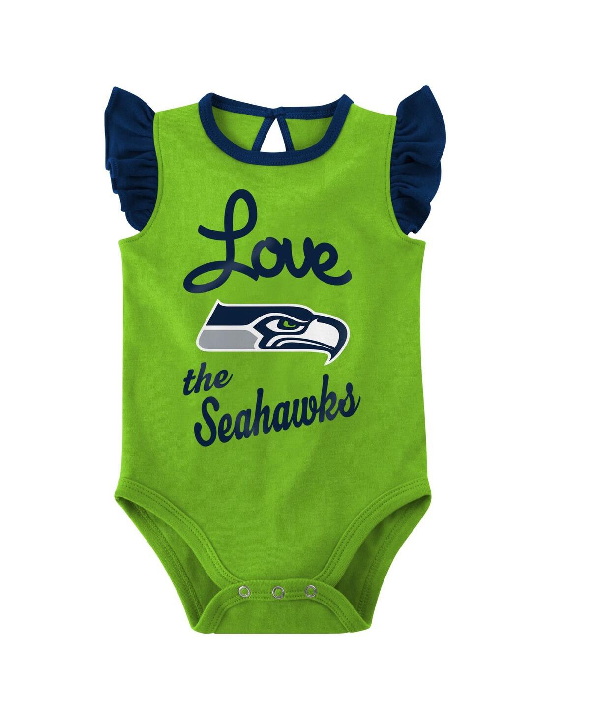 Baby Girls Neon Green Seattle Seahawks Spread the Love 2-Pack Bodysuit Set - Neon