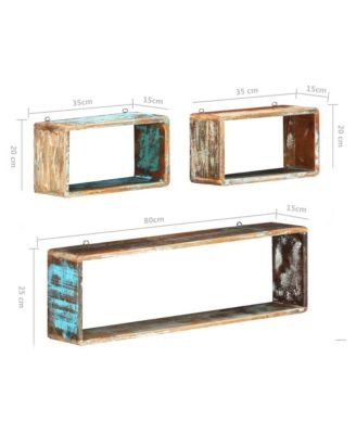 3 Piece Wall Cube Shelf Set Solid Reclaimed Wood