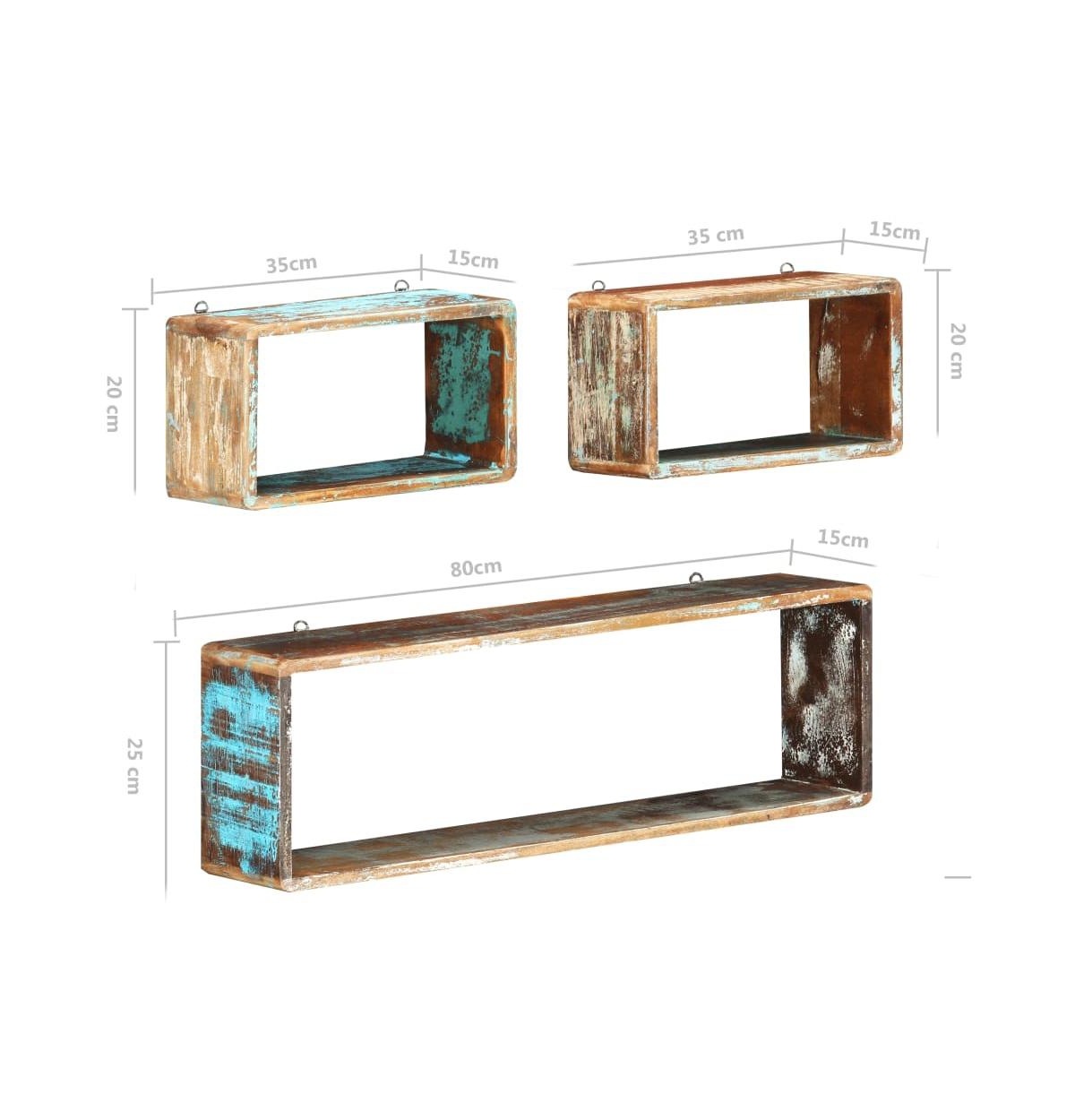 3 Piece Wall Cube Shelf Set Solid Reclaimed Wood