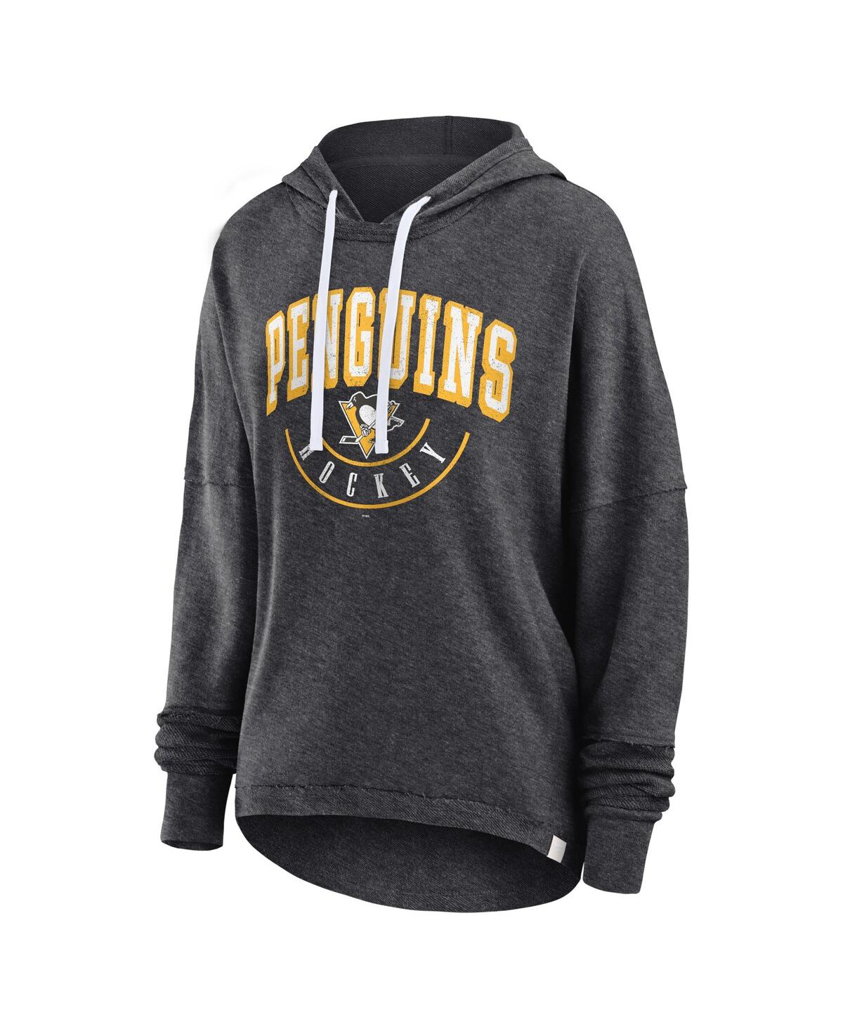Shop Fanatics Women's  Heather Charcoal Distressed Pittsburgh Penguins Lux Lounge Helmet Arch Pullover Hoo