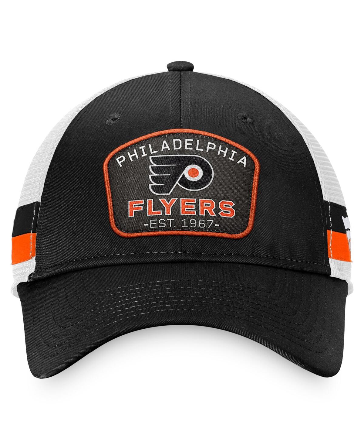 Shop Fanatics Men's  Black, White Philadelphia Flyers Fundamental Striped Trucker Adjustable Hat In Black,white
