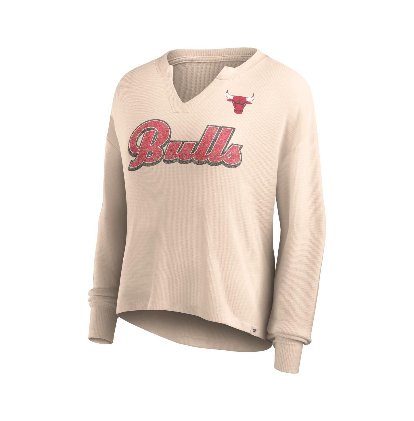 Женская футболка Fanatics Tan Distressed Chicago Bulls Go For It Long Sleeve Notch Neck — фото 2