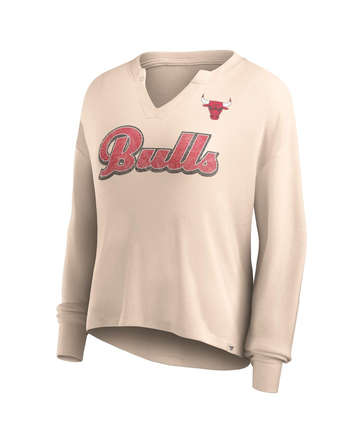 Women's FanaticsDistressed Chicago Bulls Go For It Long Sleeve Notch Neck T-shirt - Tan