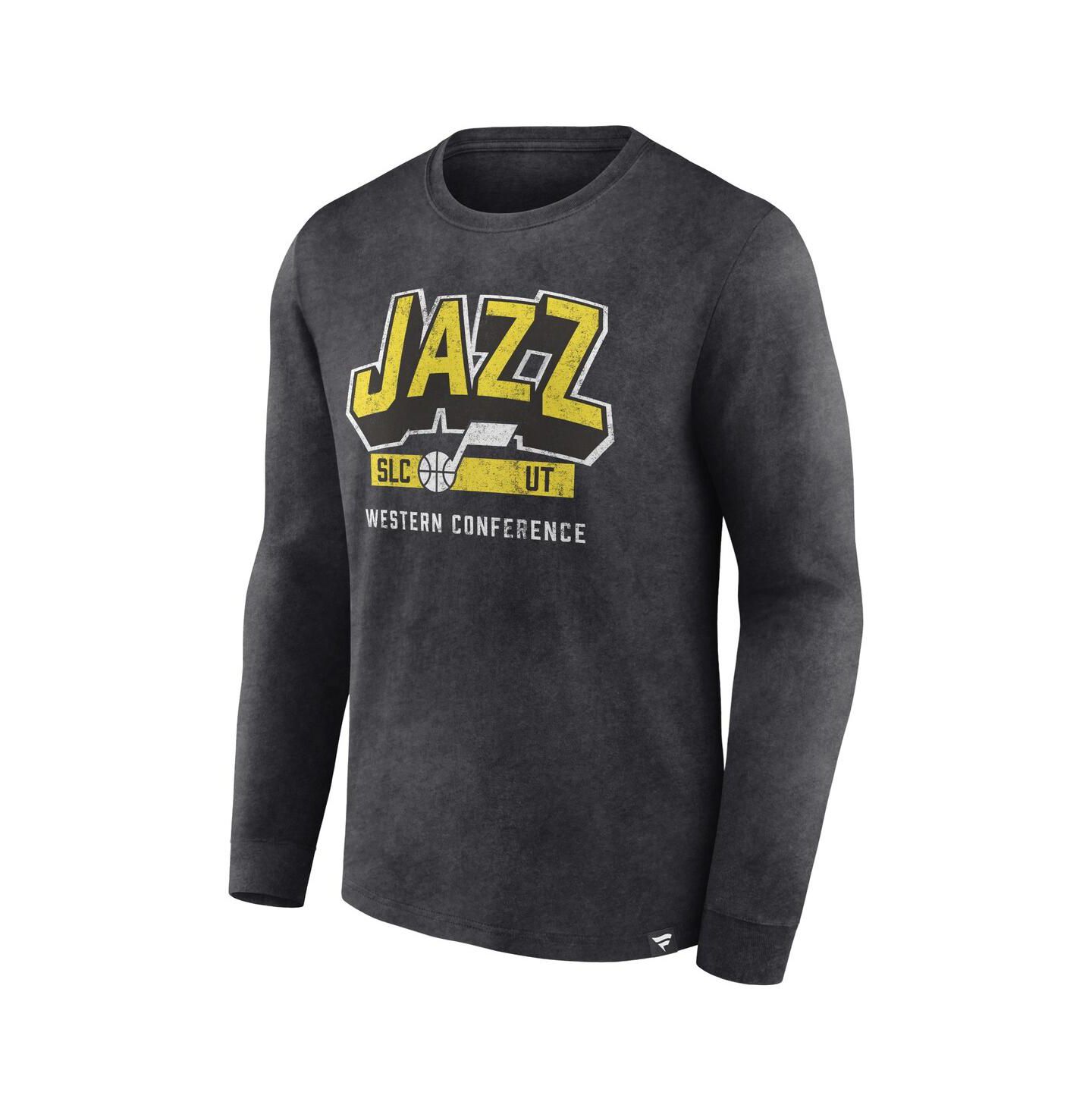 Мужская футболка Fanatics Heather Charcoal Distressed Utah Jazz Front Court Press Snow Wash Long Sleeve — фото 2