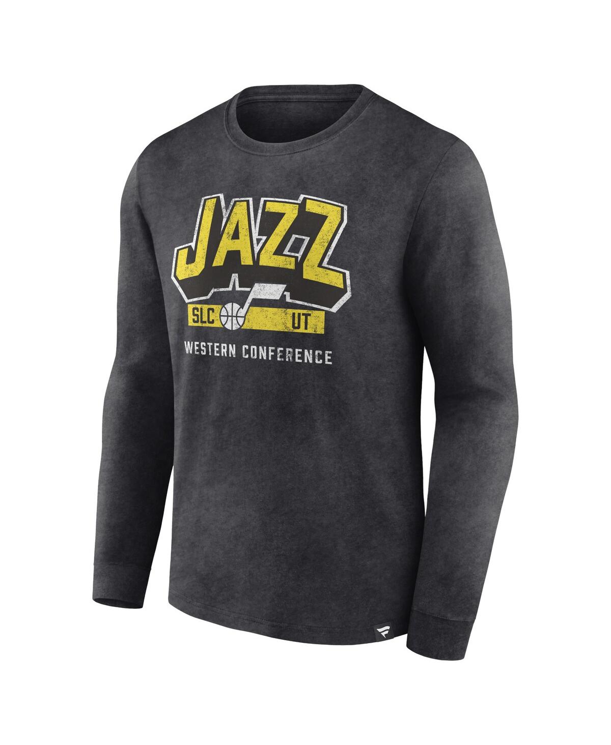 Fanatics Men's  Heather Charcoal Distressed Utah Jazz Front Court Press Snow Wash Long Sleeve T-shirt In Heather Charcoal