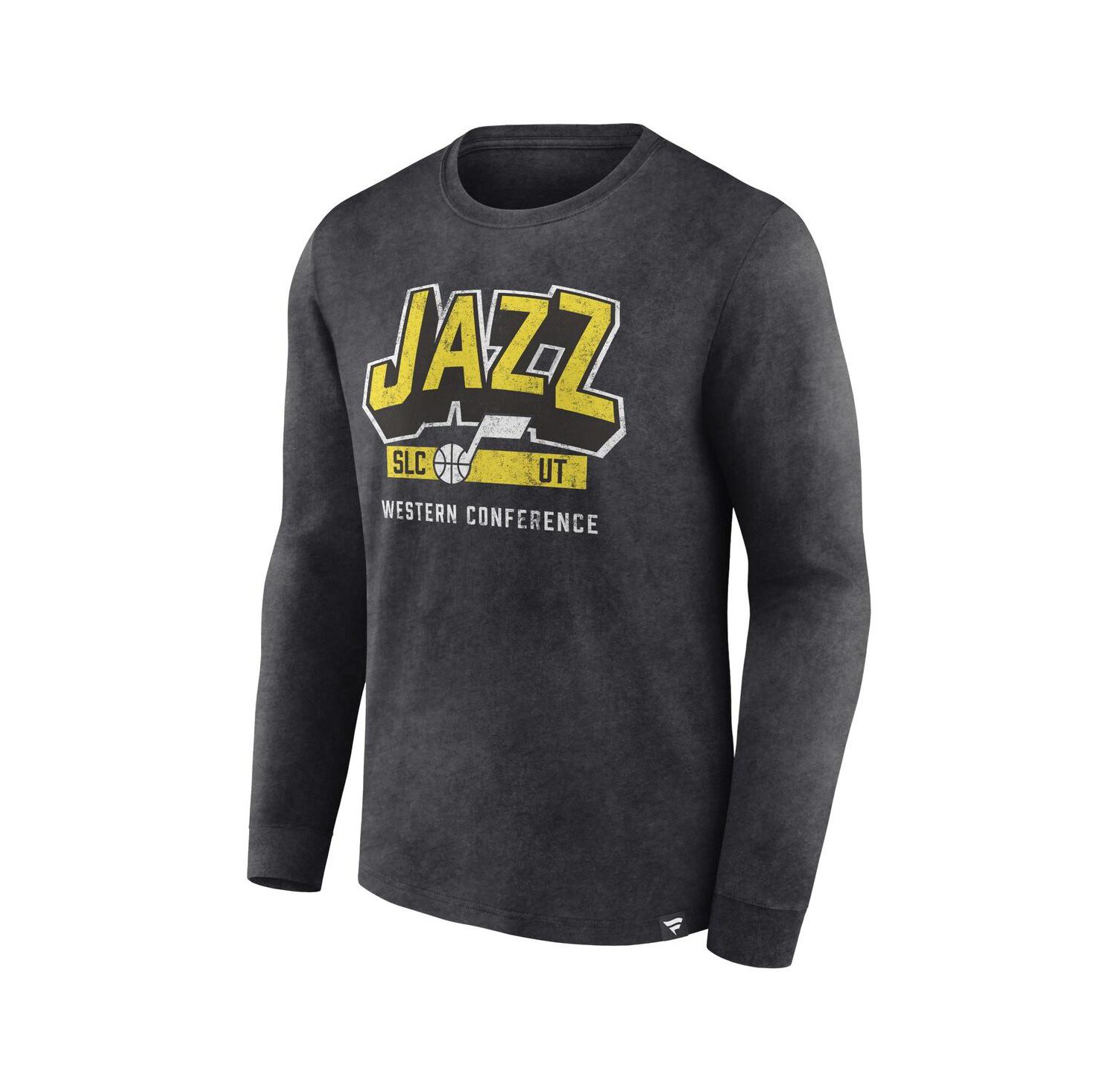 Men's Heather Charcoal Distressed Utah Jazz Front Court Press Snow Wash Long Sleeve T-shirt
