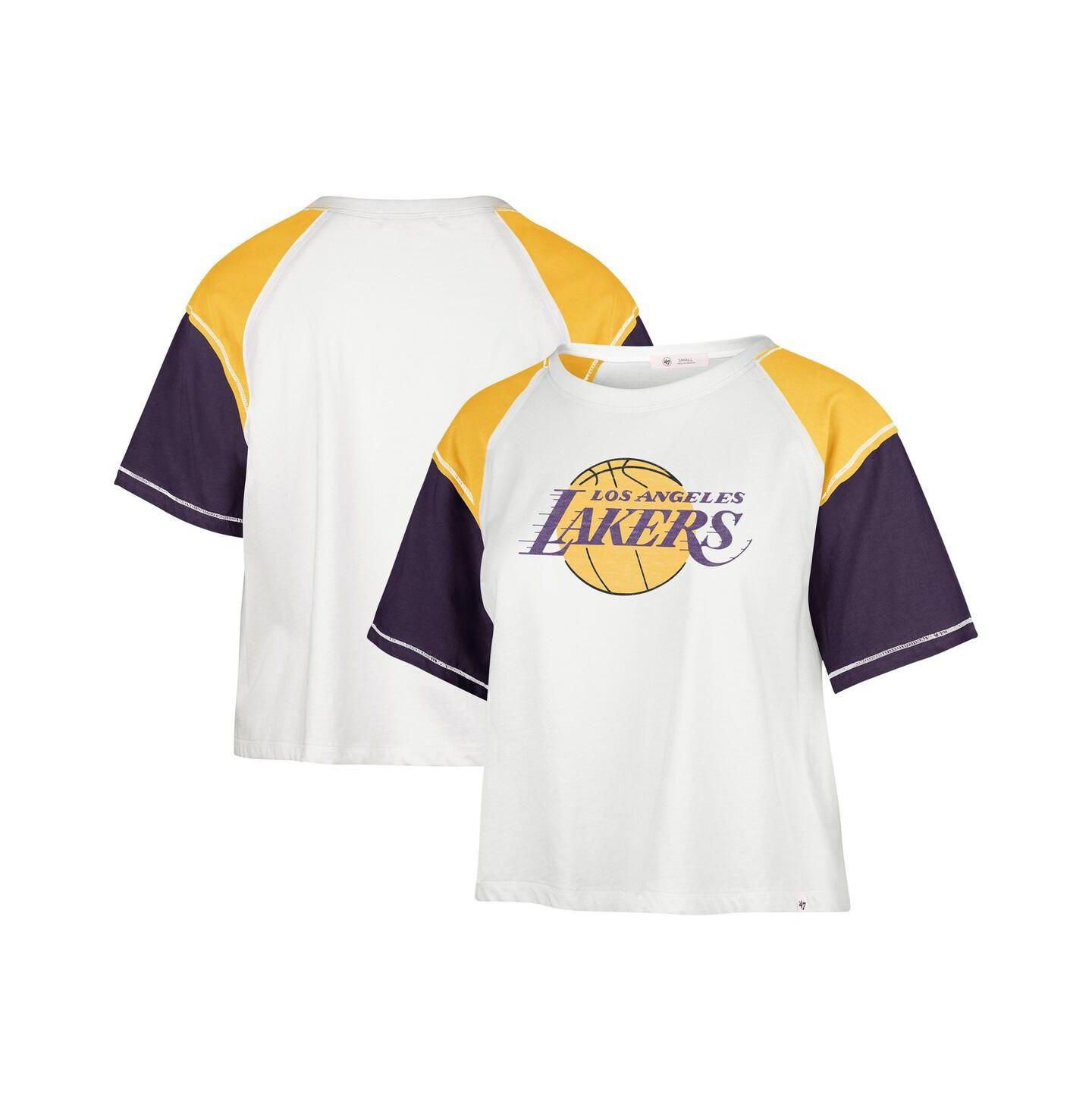 Женская футболка '47 Brand Cream Distressed Los Angeles Lakers Premier Raglan Cropped — фото 1