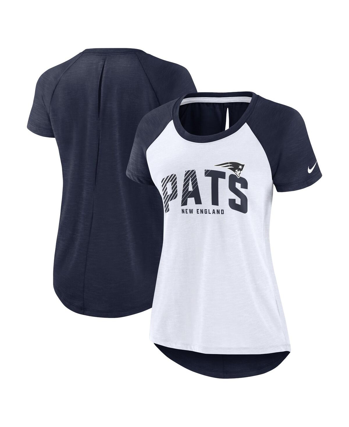 Shop Nike Women's  White, Navy New England Patriots Back Slit Lightweight Fashion T-shirt In White,heather Scarlet