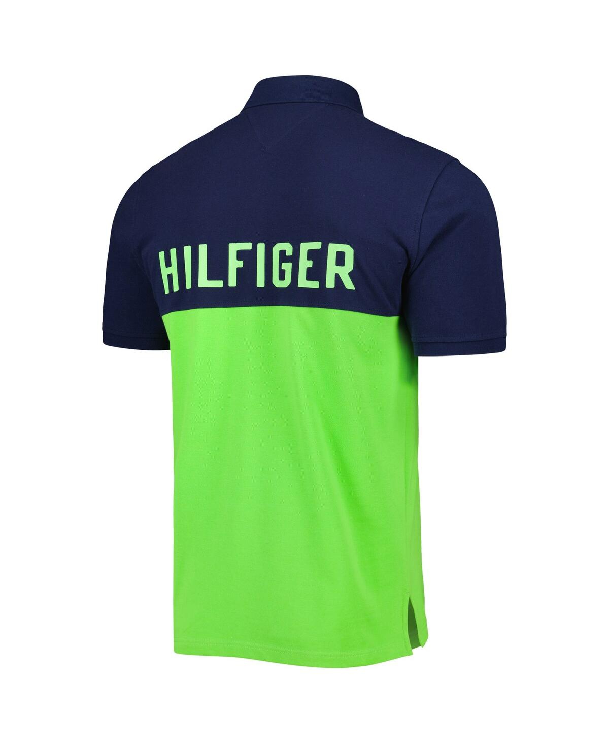 Shop Tommy Hilfiger Men's  Neon Green, College Navy Seattle Seahawks Color Block Polo Shirt In Neon Green,college Navy