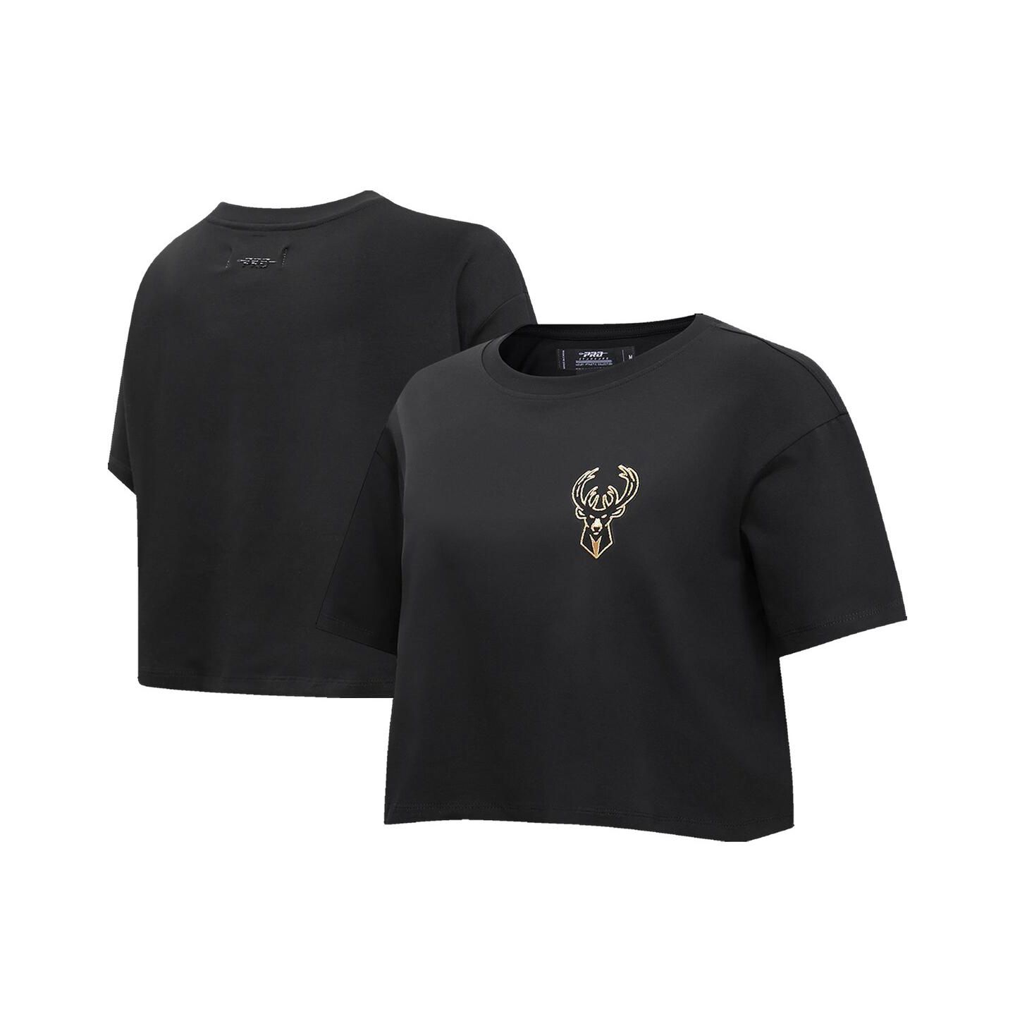 Женская футболка Pro Standard Black Milwaukee Bucks Holiday Glam Boxy — фото 1