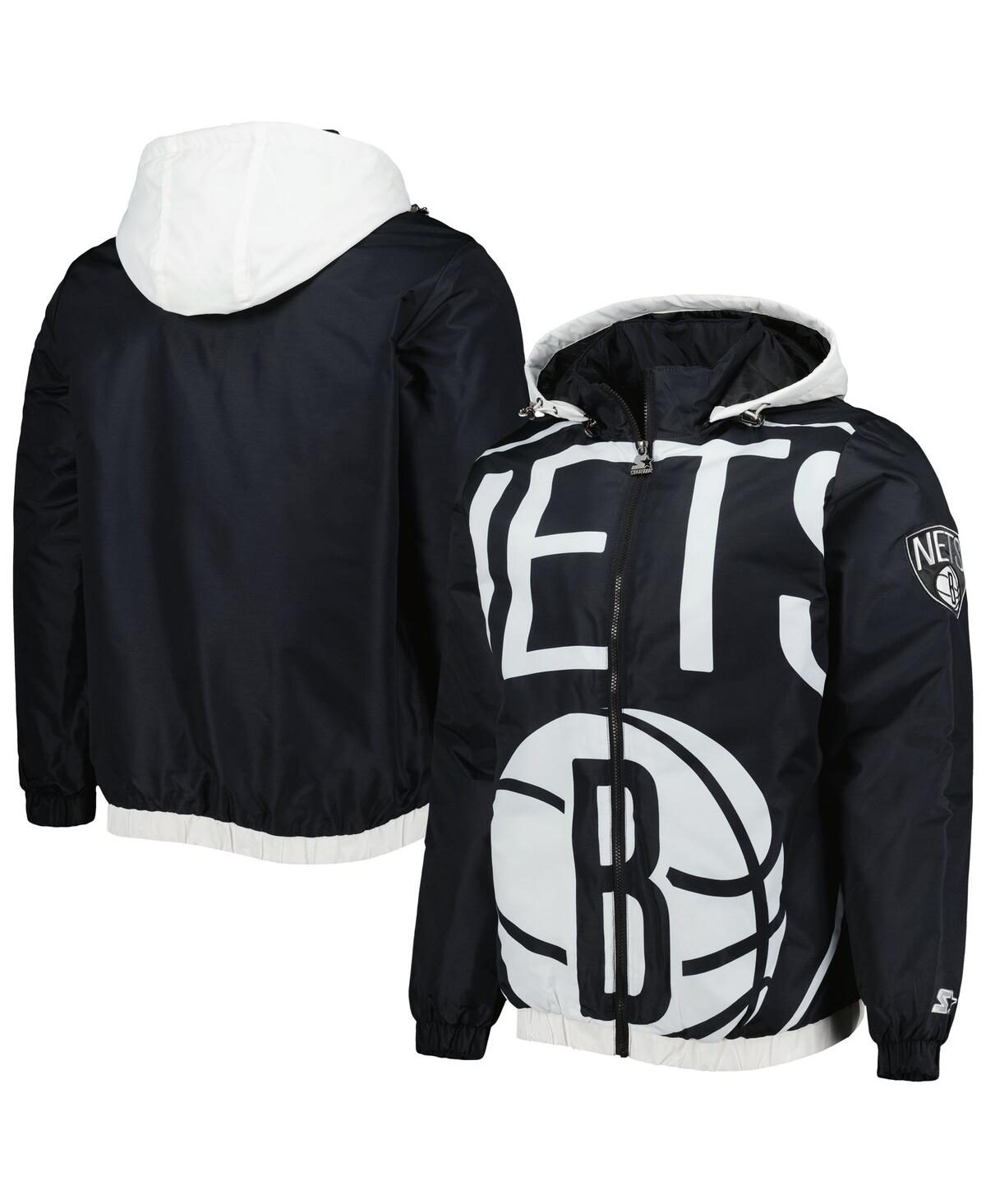 Starter Black Brooklyn Nets The Triple Double Full-zip Hoodie Jacket In Black