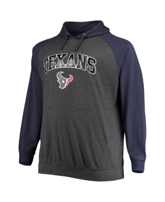 Men's Navy, Heathered Charcoal Houston Texans Big and Tall Lightweight Raglan Pullover Hoodie