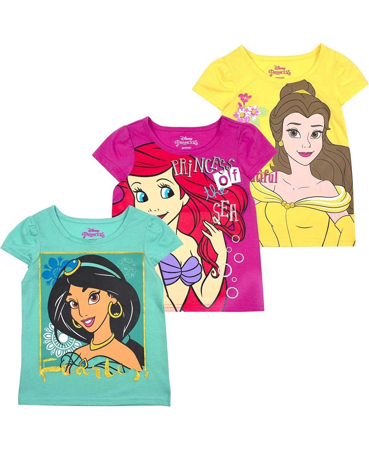 Shop Children's Apparel Network Little Boys And Girls Yellow, Pink, Green Disney Princess Graphic 3-pack T-shirt Set In Yellow,pink,green