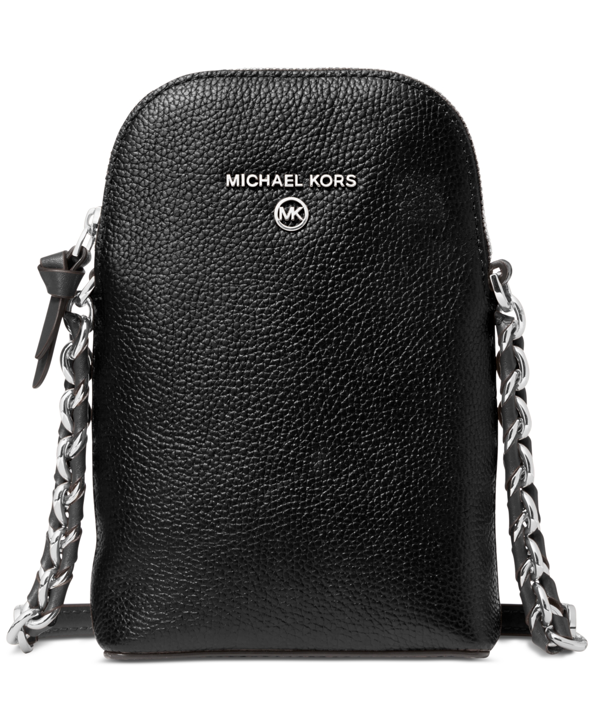 Michael Kors Michael  Jet Set Charm North South Chain Leather Phone Crossbody In Black,silver