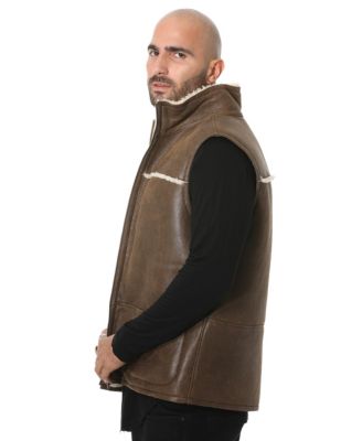 Men's Sheepskin Waistcoat, Vinatge Camel with Beige Curly Wool