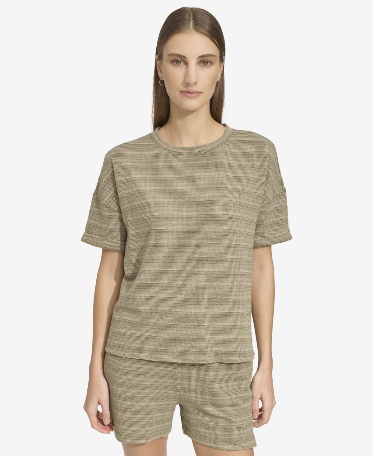 Women's Heritage Striped Short Sleeve Boxy Knit Pullover - Dusty olive combo