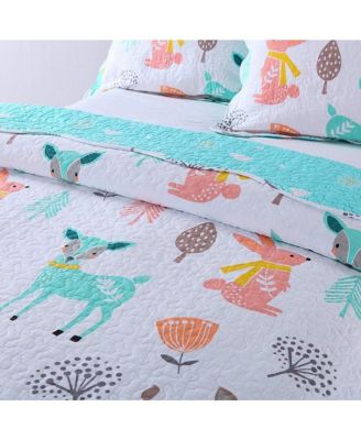 100% Cotton Kids Quilt Bedspread Set for Teens Girls Bedding Deer - Twin