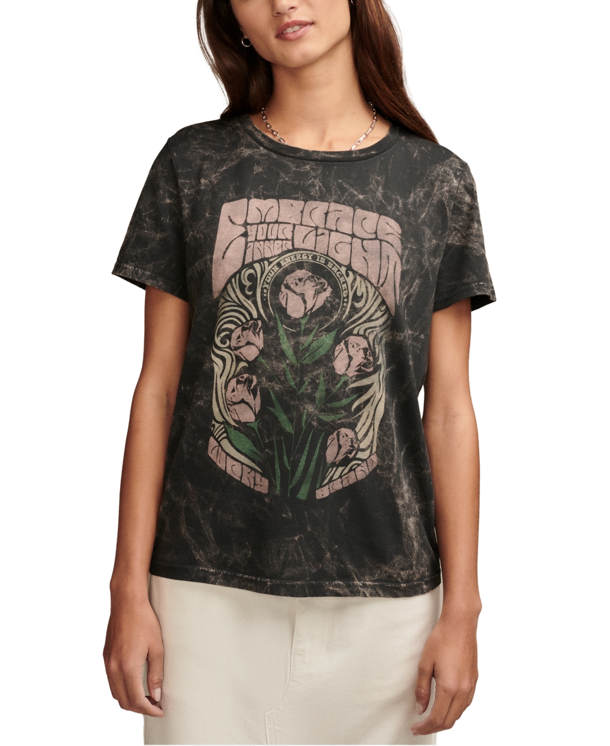 Lucky Brand Women's Embrace Floral Poster Classic T-shirt In Iron Ore