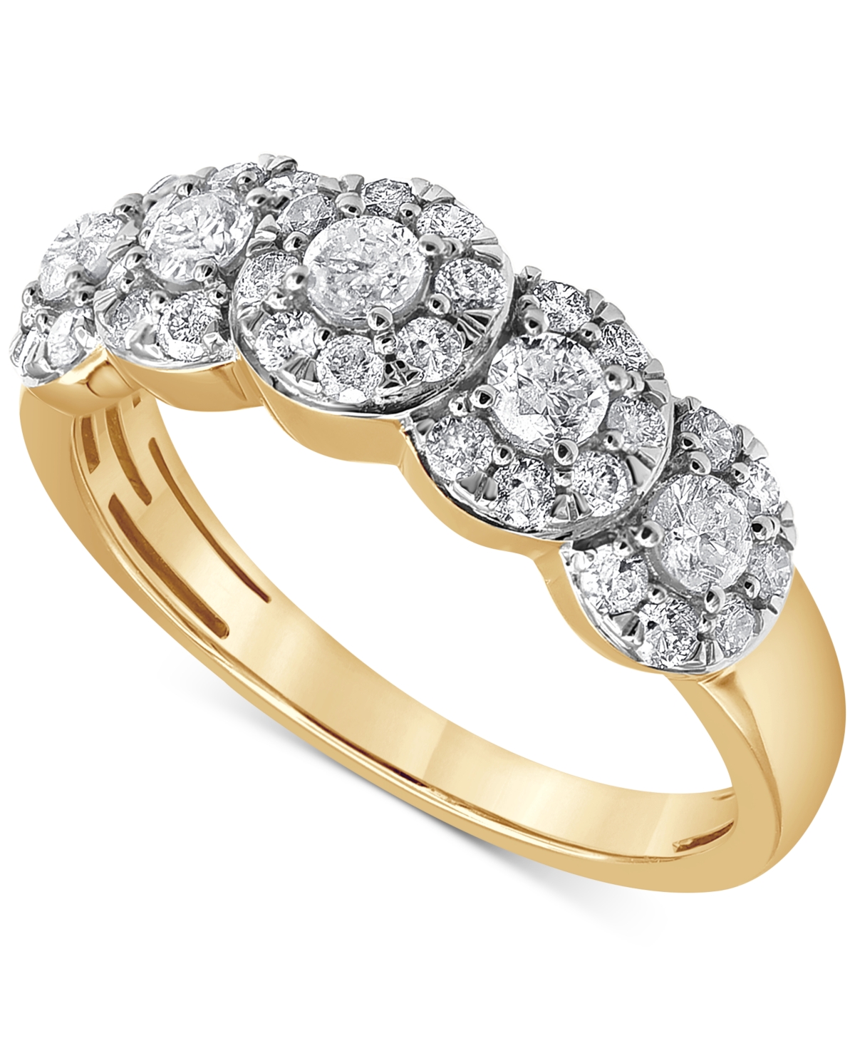Macy's Diamond Five Stone Halo Ring (1 Ct. T.w.) In 14k Gold In Yellow Gold