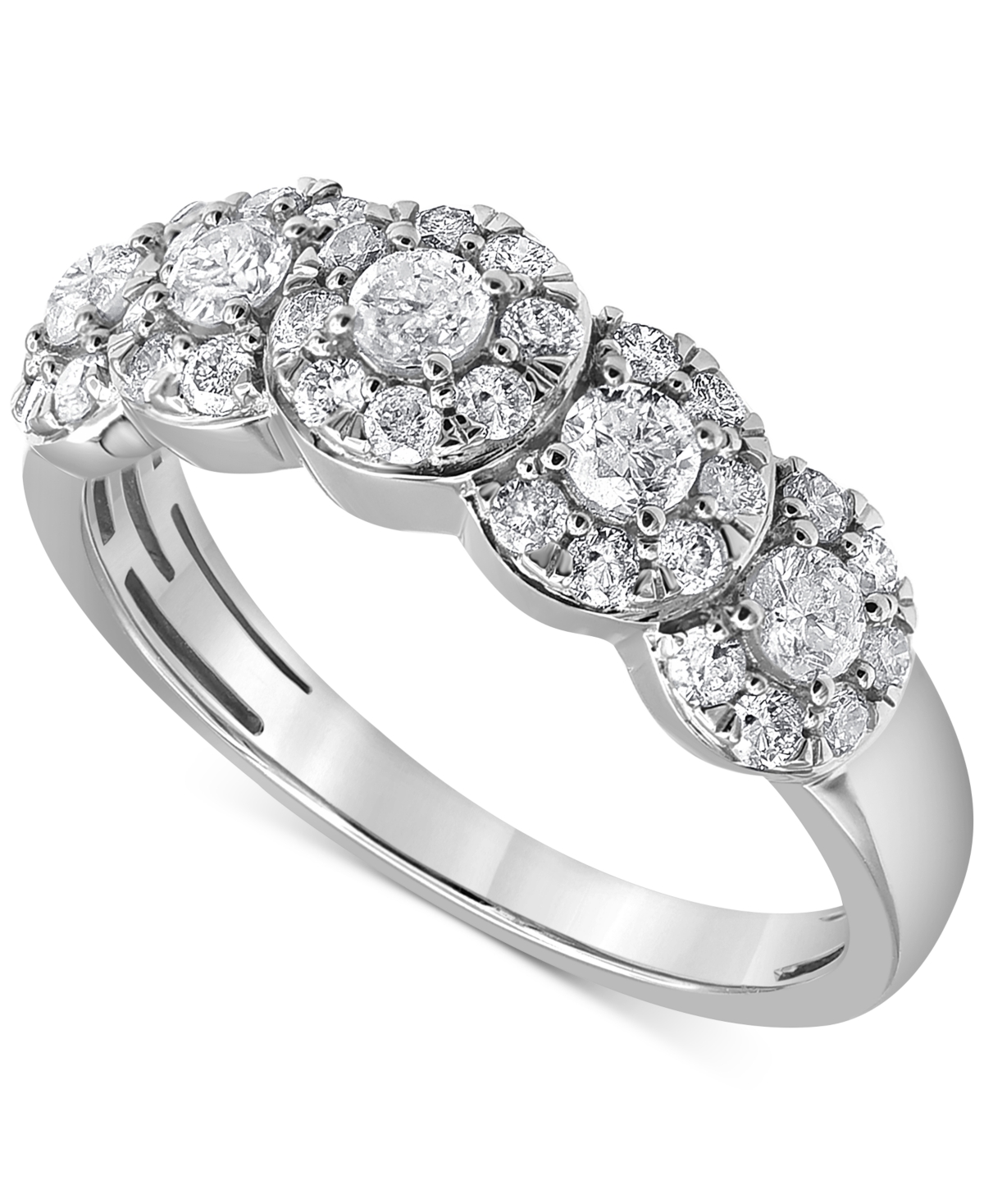 Macy's Diamond Five Stone Halo Ring (1 Ct. T.w.) In 14k Gold In White Gold