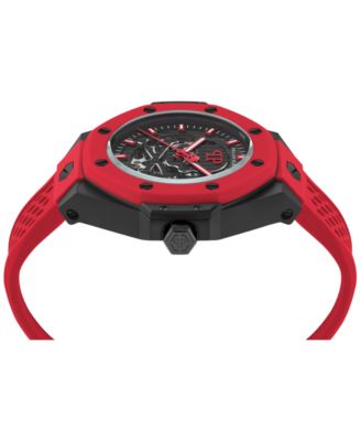Men's Automatic Skeleton Royal Red Silicone Strap Watch 46mm